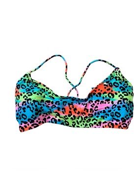 NOBO Bikini Top Neon Rainbow Leopard Print‎ Cross Back Beach Summer